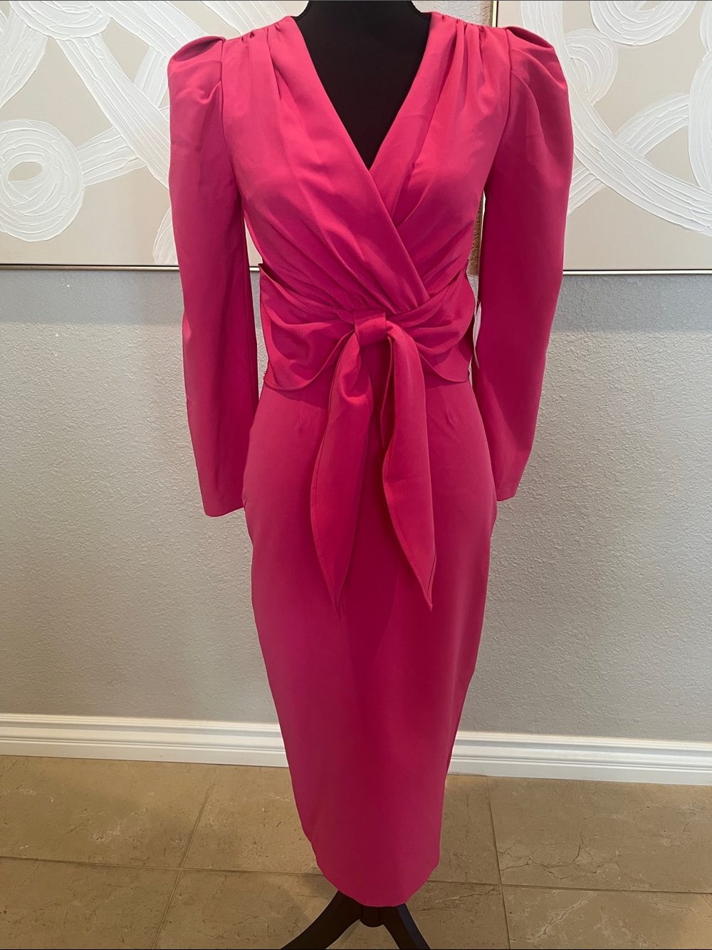 ASOS Elegant Fuchsia Wrap Midi Dress with Front Tie